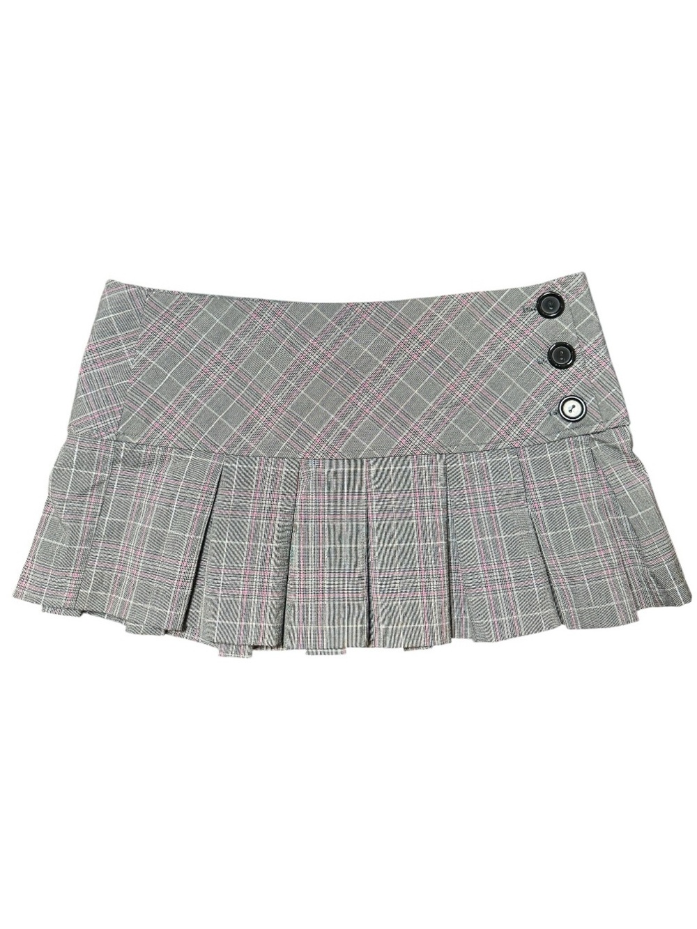 Y2K 579 Gray + Pink Plaid Pleated Low Rise Micro Mini Skirt Size Medium